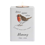Personalised Robins Appear White Wooden Tea light Holder