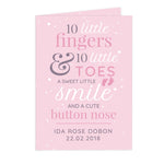 Personalised '10 Little Fingers' Pink Baby Card