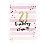 Personalised Gold and Pink Stripe Birthday Card