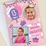 Personalised Photo Upload Pink Birthday Card