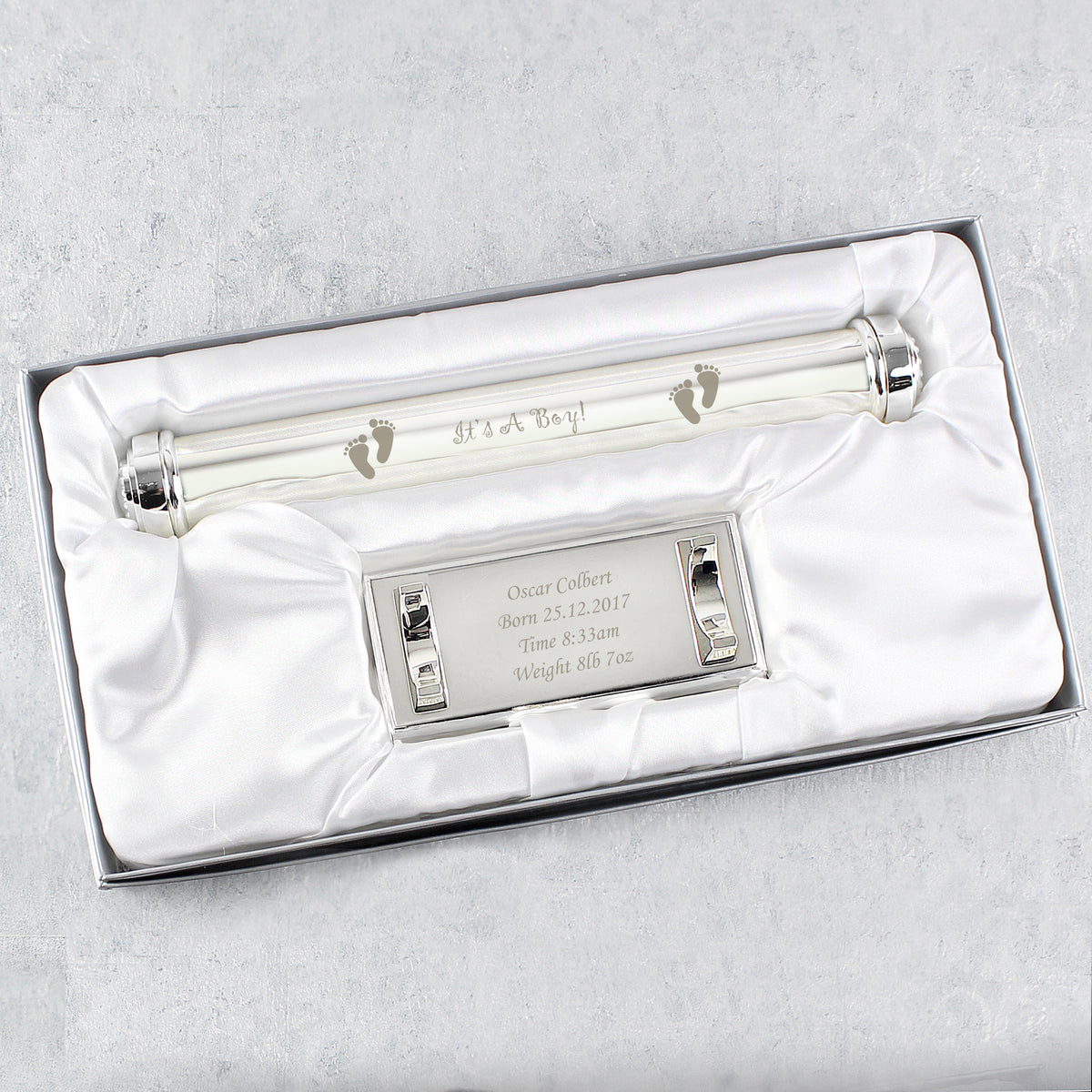 Personalised Its A Boy Silver Plated Certificate Holder
