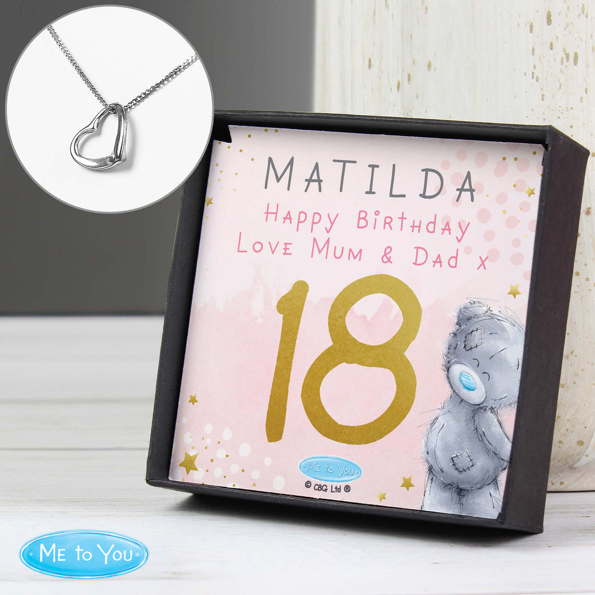 Personalised Me To You Sparkle & Shine Birthday Sentiment Silver Tone Necklace and Box