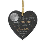 Personalised Moon and Back Slate Heart Decoration