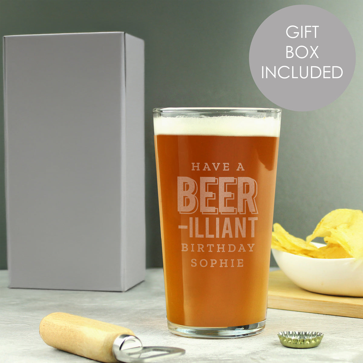 Personalised Beer-Illiant Birthday Pint Glass