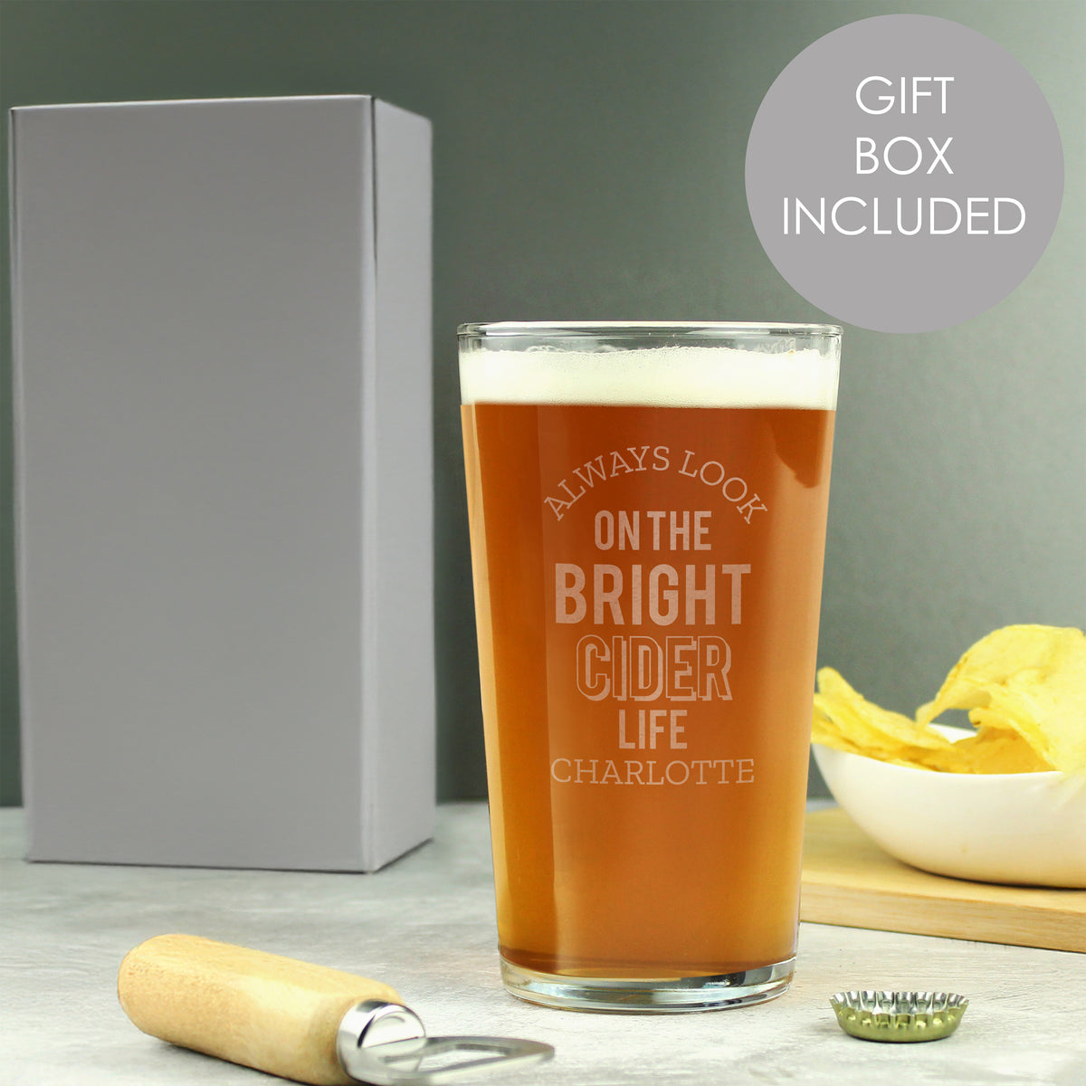 Personalised Always Look On The Bright Cider Life Pint Glass