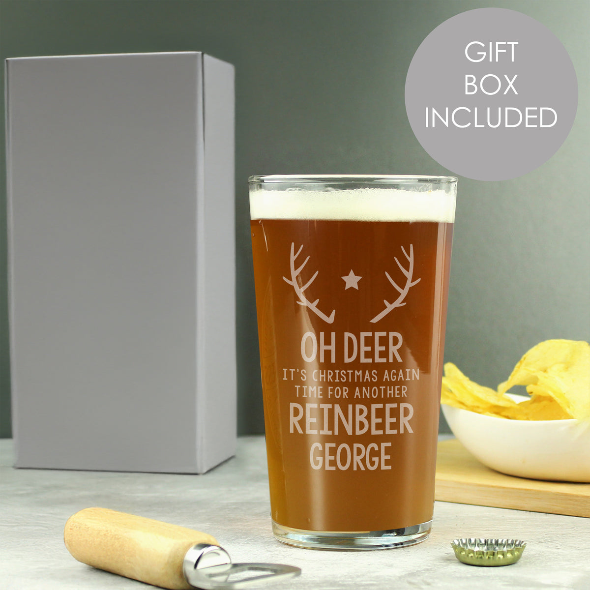 Personalised Time For A Reinbeer Pint Glass