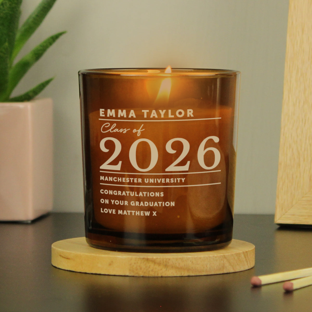 Personalised Graduation Amber Glass Candle