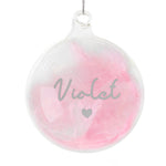 Personalised Pink Feather Silver Heart Glass Bauble