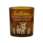 Personalised Engraved Highland Cow Amber Glass Candle