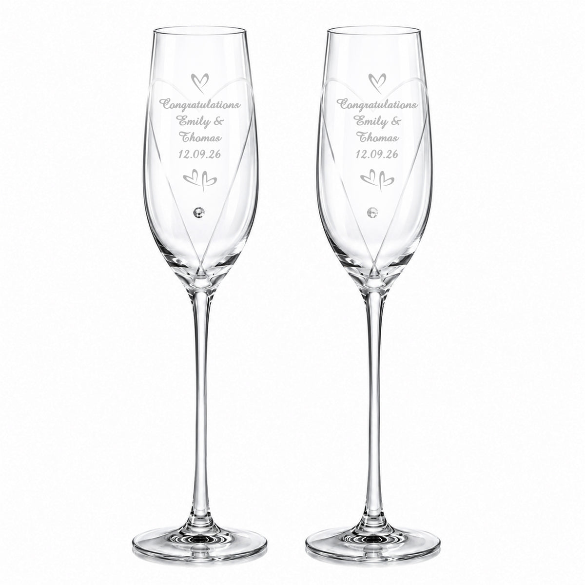Personalised Hand Cut Little Hearts Pair of Flutes with Gift Box