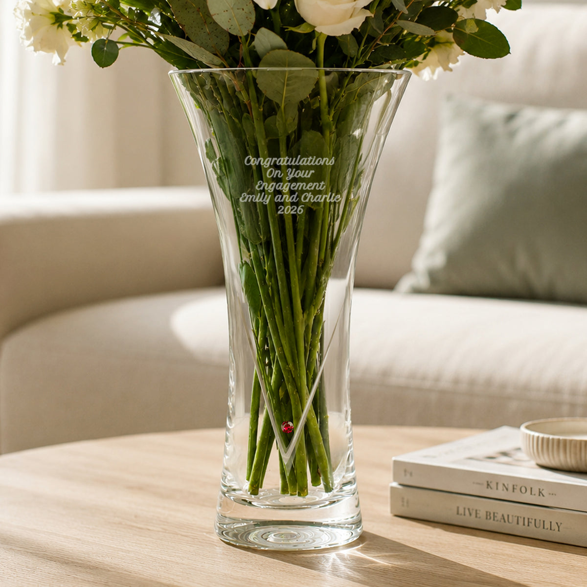 Personalised Large Hand Cut Ruby Diamond Effect Heart Vase