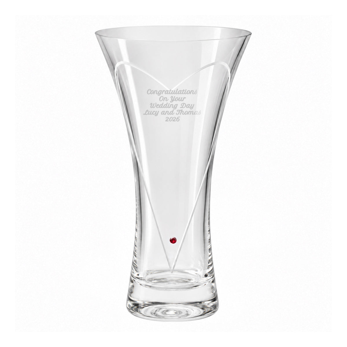 Personalised Large Hand Cut Ruby Diamond Effect Heart Vase