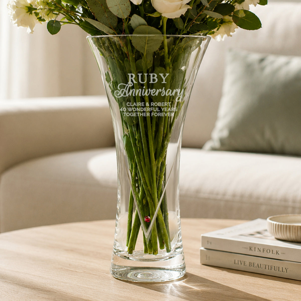 Personalised Ruby Anniversary Hand Cut Diamond Effect Heart Vase