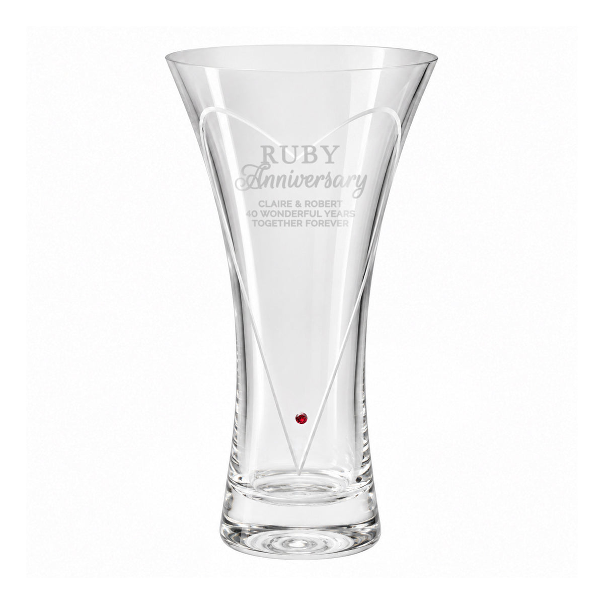 Personalised Ruby Anniversary Hand Cut Diamond Effect Heart Vase