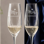 Personalised Hand Cut Mr & Mrs Pair of Flutes in Gift Box