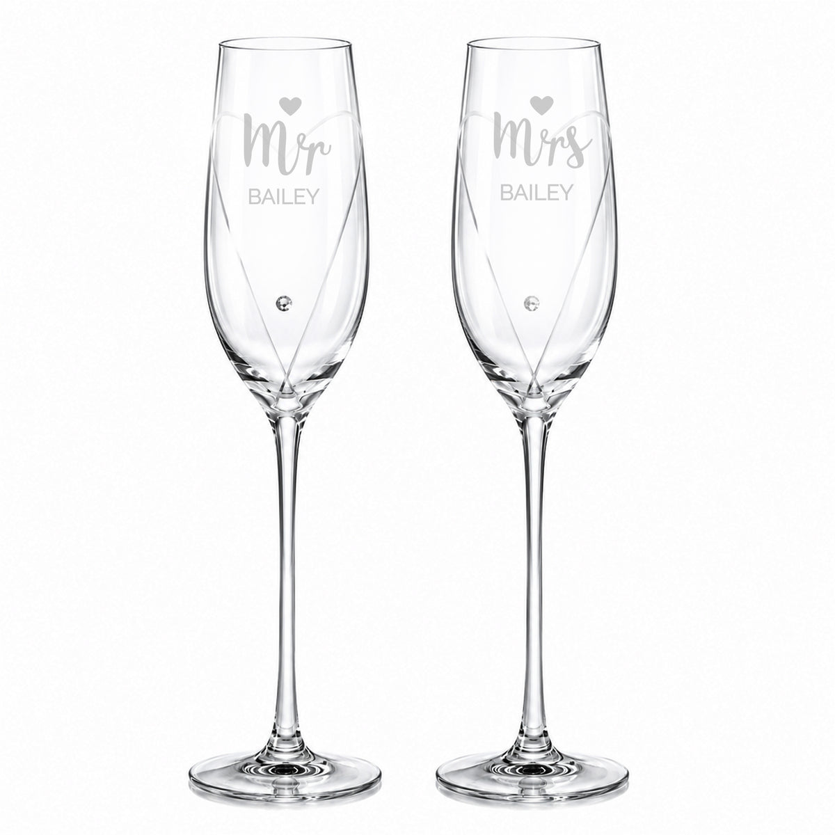Personalised Hand Cut Mr & Mrs Pair of Flutes in Gift Box