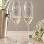 Personalised Hand Cut Mr & Mrs Pair of Flutes in Gift Box