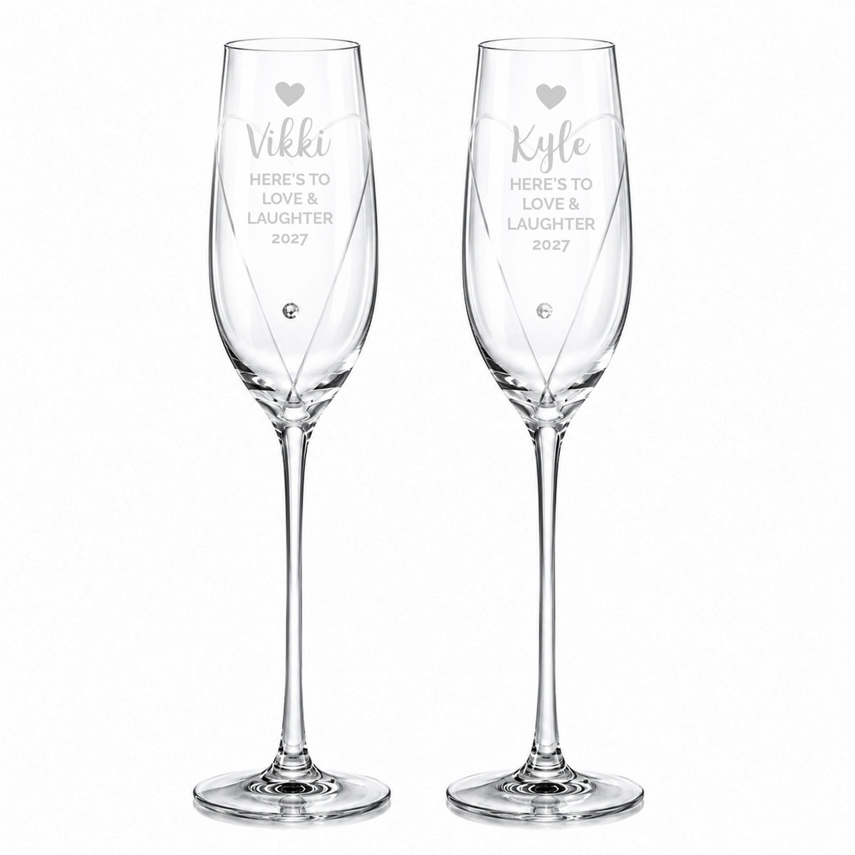 Personalised Hand Cut Heart Celebration Pair of Flutes with Gift Box