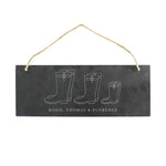 Personalised Welly Boot Family of Three Hanging Slate Plaque