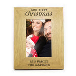 Personalised 'Our First Christmas' 6x4 Oak Finish Photo Frame