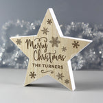 Personalised Merry Christmas Rustic Wooden Star Decoration