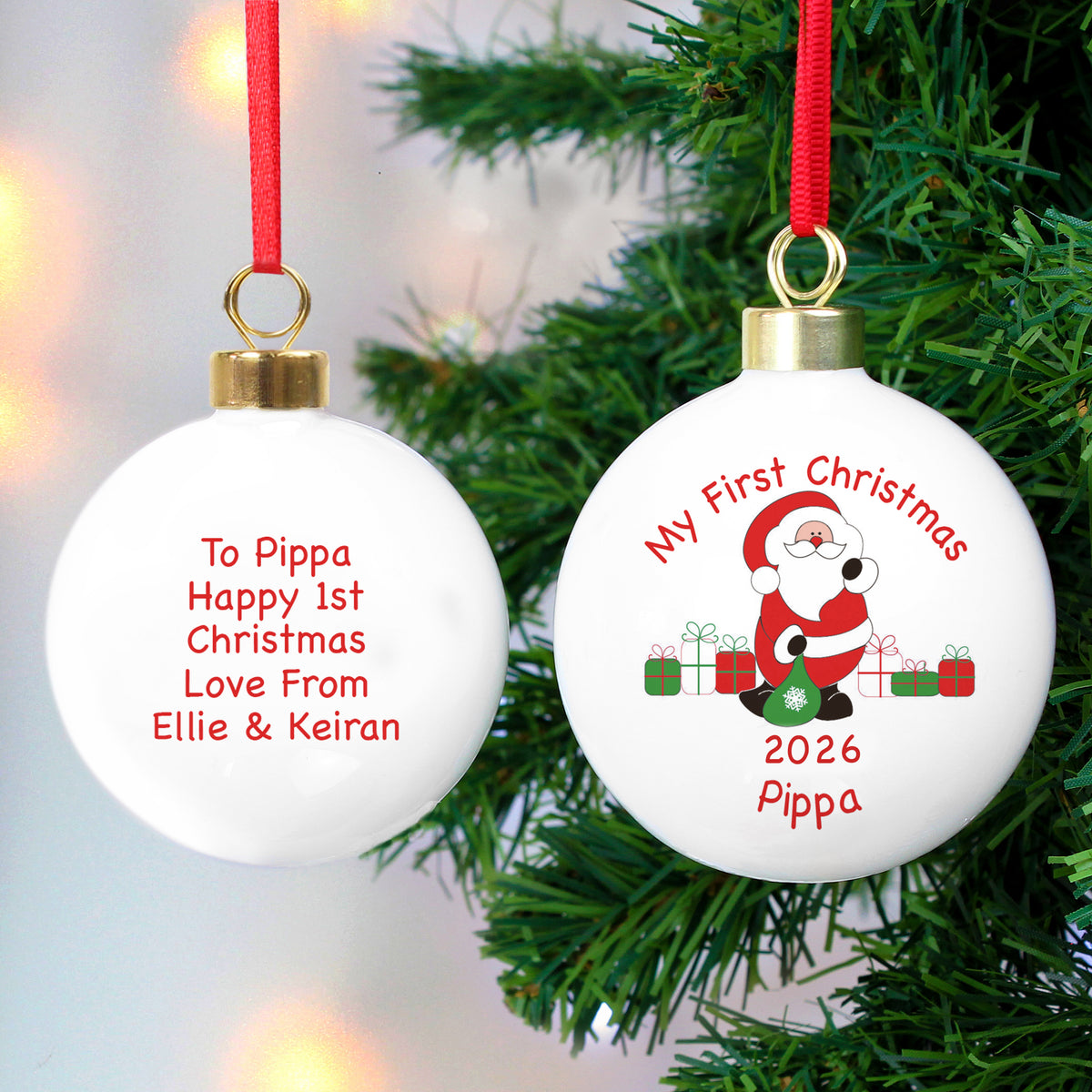 Personalised Santa with Presents Bauble