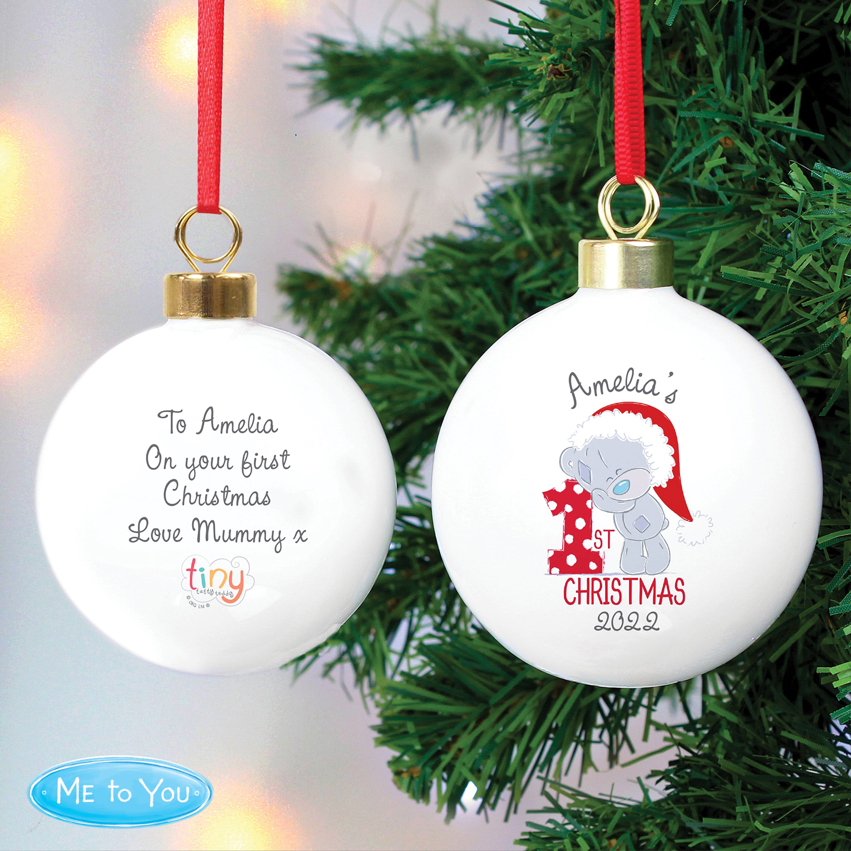 Personalised Tiny Tatty Teddy 'My 1st Christmas' Bauble