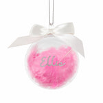 Personalised Pink Feather Name Glass Bauble With Ribbon