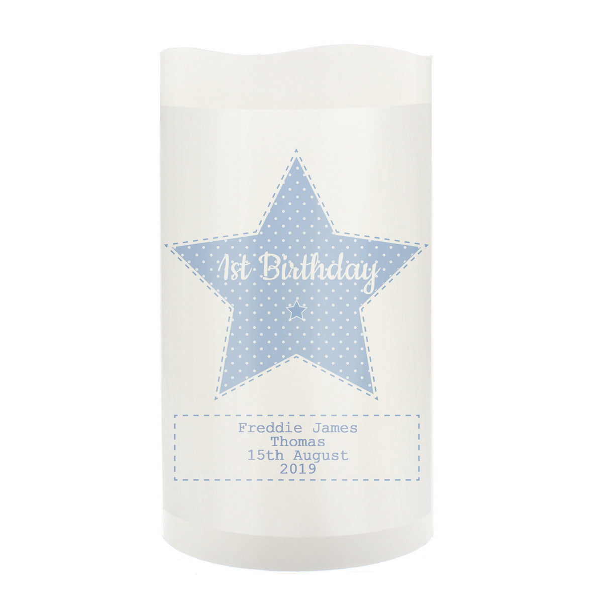 Personalised Stitch & Dot Baby Boy Nightlight LED Candle