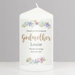 Personalised Godmother 'Floral Watercolour' Pillar Candle