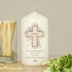 Personalised Floral Cross Pillar Candle