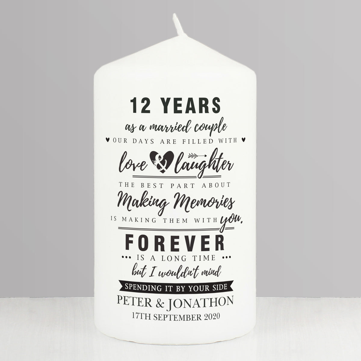 Personalised Typography Anniversary Pillar Candle