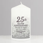 Personalised 25th Silver Anniversary Pillar Candle