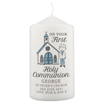 Personalised Boys First Holy Communion Pillar Candle