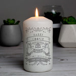 Personalised Grey Papercut Style Pillar Candle