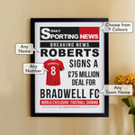 Personalised Football News Black Poster Frame