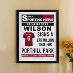 Personalised Football News Black Poster Frame