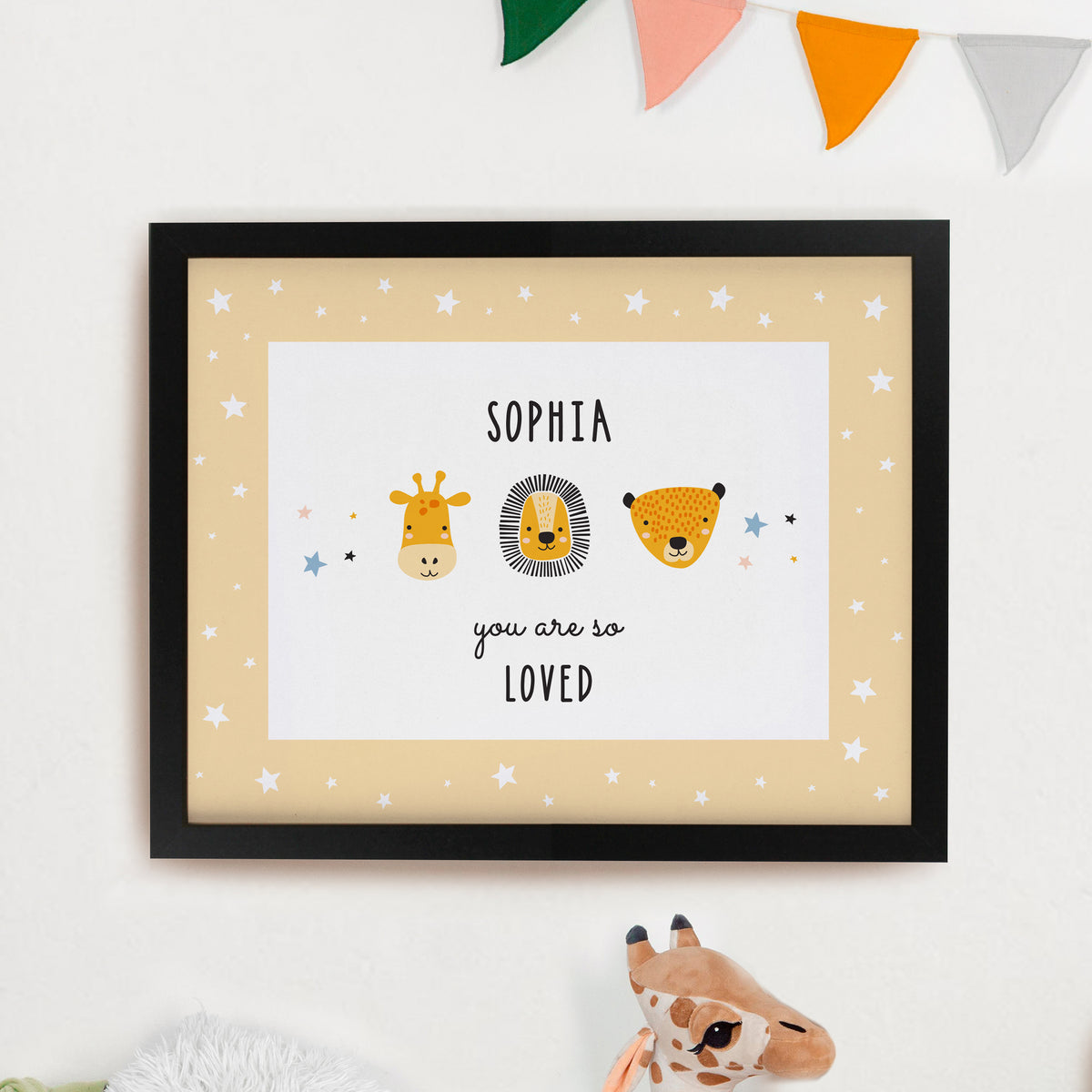 Personalised Scandi Animals Black Poster Frame