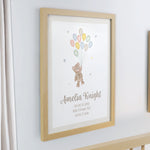 Personalised Teddy Balloon Oak Poster Frame