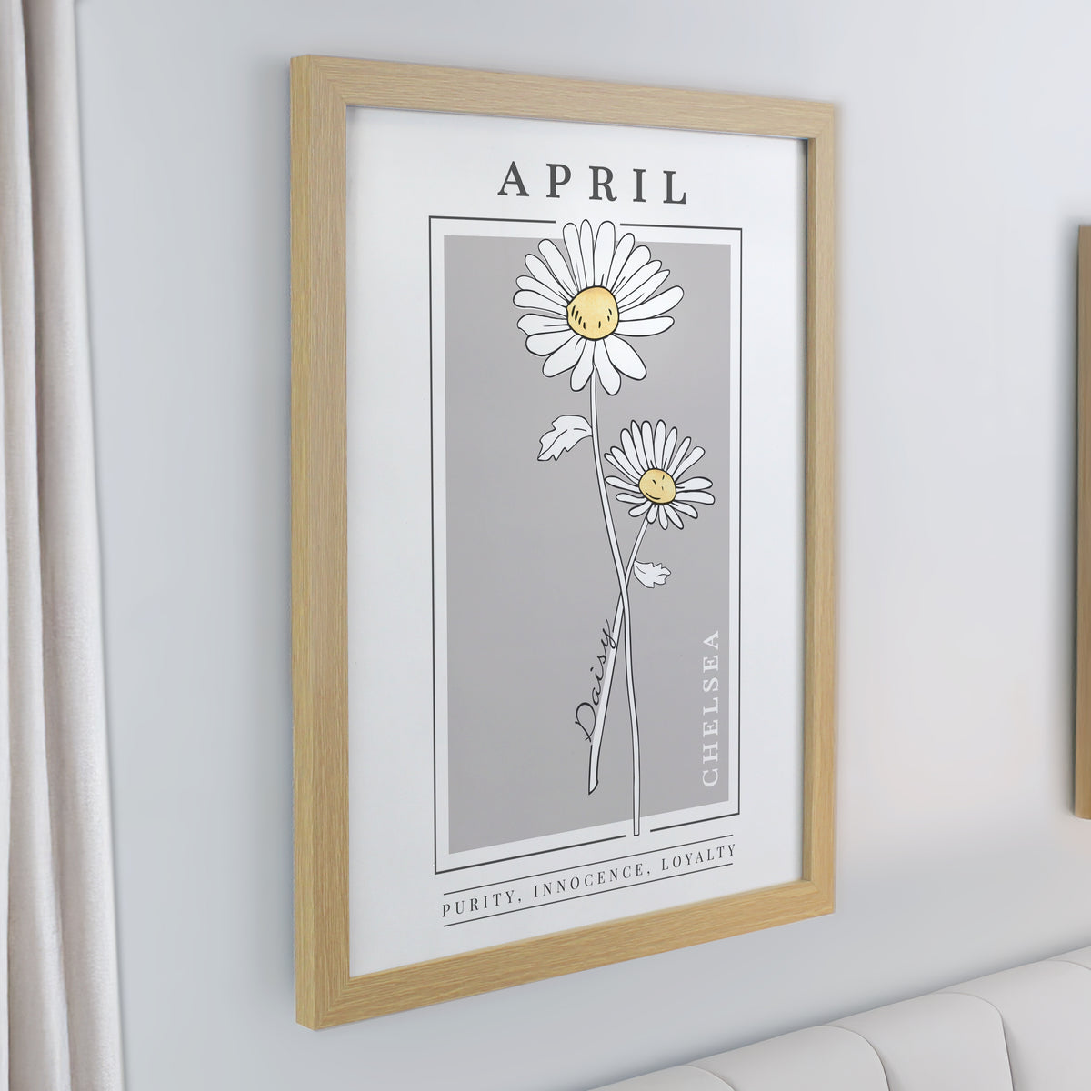 Personalised Birth Flower Oak Poster Frame