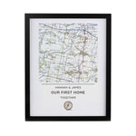 Personalised Present Day Map Compass Black Poster Frame