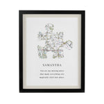 Personalised Present Day Map Puzzle Piece Black Poster Frame