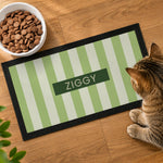 Personalised Green Stripe Pet Bowl Mat