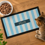 Personalised Blue Stripe Pet Bowl Mat