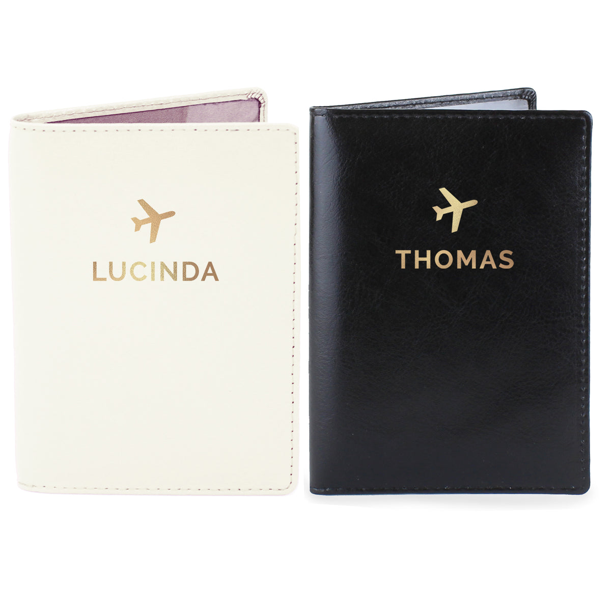 Personalised Gold Name Leather Passport Holders Set