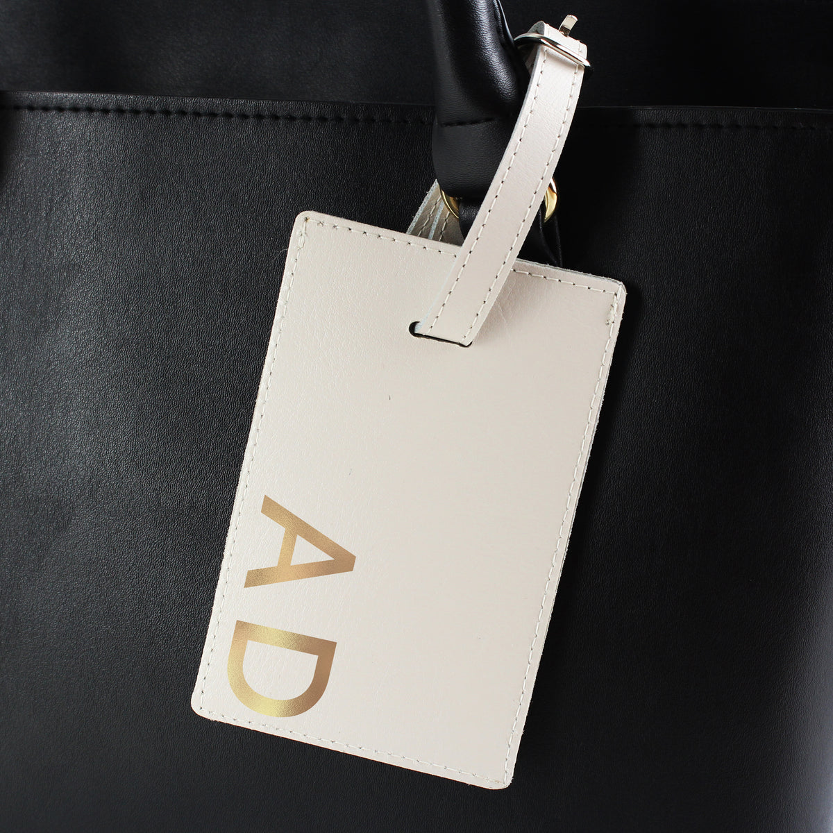 Personalised Gold Initials Cream Leather Luggage Tag