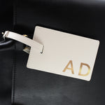 Personalised Gold Initials Cream Leather Luggage Tag
