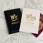 Personalised Mr & Mrs Leather Passport Holders Set
