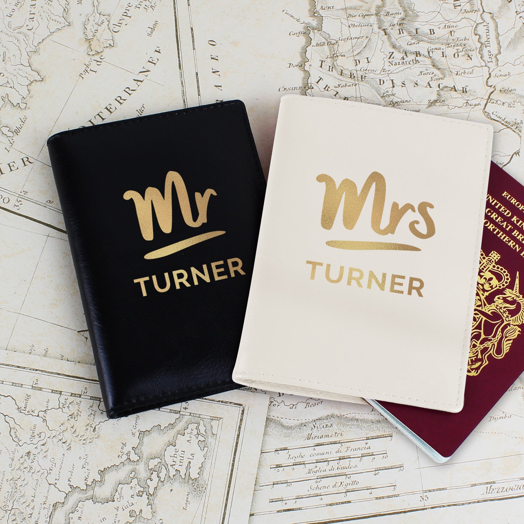 Personalised Mr & Mrs Leather Passport Holders Set