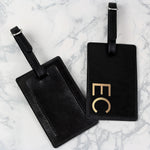 Personalised Gold Initials Black Leather  Luggage Tag